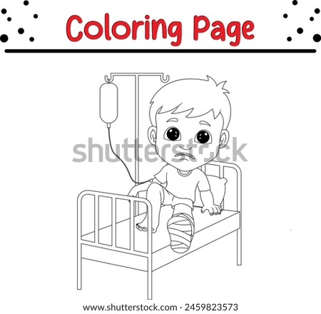 sick boy with intravenous infusion coloring book page for kids.