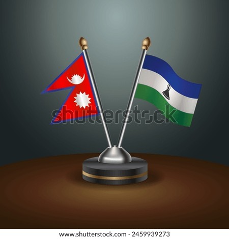 Nepal and Lesotho table flags relation with gradient backgrund. Vector Illustration