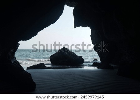 Yong Ling Cave Beach is beautiful beach with cave tunnel - unseen thailand cave walking to hidden beach in Trang Thailand - Landscape Nature Travel outdoor adventure - Sea in Tunnel Cave