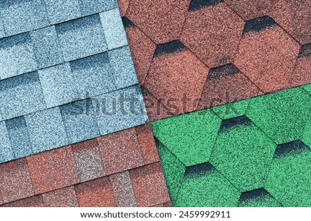 It's close up view of mosaic colorful tile. It is a photo of green, blue and a brown roof tiles. It is view of multicolored texture of tiles.
