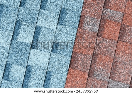 It's close up view of mosaic colorful tile. It is photo of blue and a brown roof tiles. It is view of multicolored texture of tiles.
