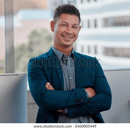 Businessman, portrait and startup with arms crossed, proud and confidence for goals. Creative writer, professional news editor and expert reporter for content creation, publishing and press office