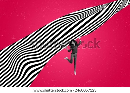 Composite collage picture image of dancing female striped waves surrealism shopping ad unusual fantasy billboard comics zine
