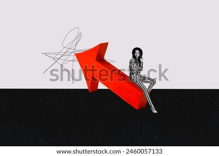 Composite collage picture image of female sit arrow point career work progress concept unusual fantasy billboard comics zine