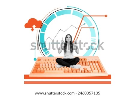 Composite collage picture image of funny female diagnosis working process data analysis startup unusual fantasy billboard comics zine