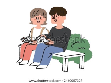 Illustration of students interacting with each other Comical hand-drawn figures Vector, line drawing with color