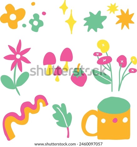 Summer pink green elements,Summer flowers,Abstract floral,Botanical art,
Floral clip art