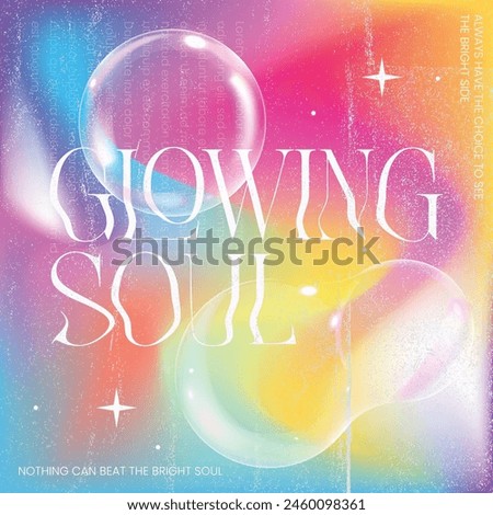 Aesthetic Hologram Glowing Soul with Balloon Bubble concept. Cheerful with colorful Rainbow and Vibrant Colors. Shining Modern Retro with bright soul. Cute Bubble Liquid Balloons Paper Folding Texture Royalty-Free Stock Photo #2460098361