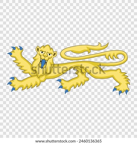 golden heraldic lion, an emblematic symbol of England, artistically rendered with blue accents on a transparent checkered background. Royalty-Free Stock Photo #2460136365