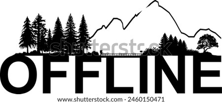 Vector silhouette mountains hiking - font offline in nature - adventure hiking in the woods and mountains - wilderness camping