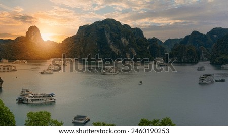 Sunset In The Morning On The harbour In Ha long Bay In Vietnam