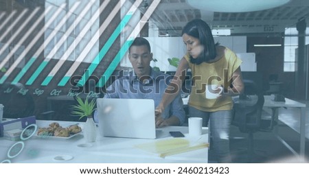 Image of data processing over diverse business people in office. Global business and digital interface concept, digitally generated image.