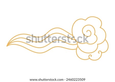 Fluffy rounded cloud outline hand drawn illustration. Dragon Boat Festival, Mid Autumn Festival, Lunar New Year traditional clip art, card, banner, poster element. Asian style design, isolated vector.