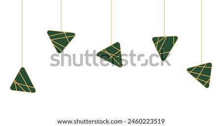 Dragon Boat Festival decorations hanging zongzi dumplings line art illustration. Traditional holiday clip art, card, banner, poster element. Asian style design, isolated vector.