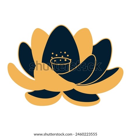 Lotus flower flat hand drawn illustration. Dragon Boat Festival, Mid Autumn Festival, traditional holiday clip art, card, banner, poster element. Asian style design, isolated vector.
