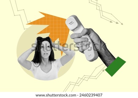 Composite collage picture image of stressed female handset phone call connection unusual fantasy billboard comics zine