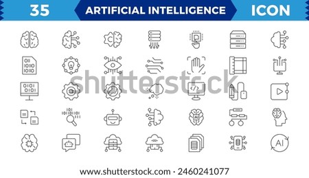 Artificial intelligence Pixel Perfect set of web icons in line style. AI technology icons for web and mobile app. Machine learning, digital AI technology, smart robotic, cloud computing network.
