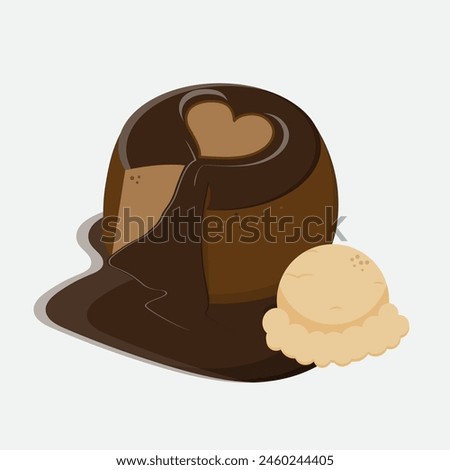Chocolate lava cake vector clip art design with vanilla ice cream sticker isolated on white background illustration