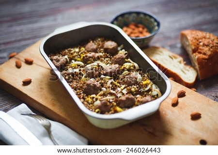 A healthy food. Meatballs baked with lentils. Royalty-Free Stock Photo #246026443