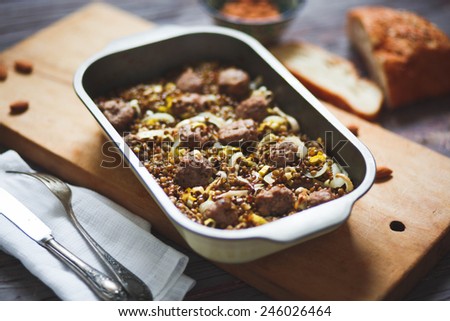 A healthy food. Meatballs baked with lentils. Royalty-Free Stock Photo #246026464