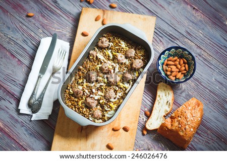 A healthy food. Meatballs baked with lentils. Royalty-Free Stock Photo #246026476