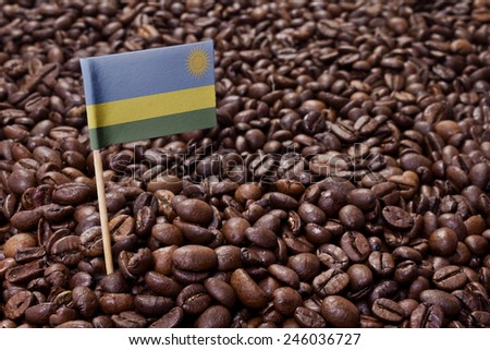 Flag of Rwanda sticking in roasted coffee beans.(series)