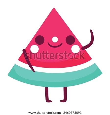 Watermelon slice character with funny face Happy cute cartoon watermelon.