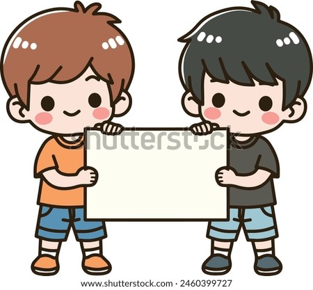Cute kids holding blank sign illustration