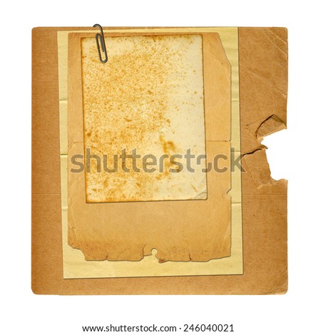 Set of old archival papers and vintage postcard isolated on white background 