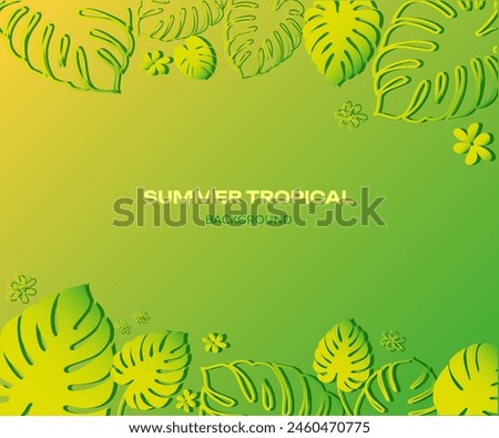summer banner, Colorful gradient background with tropical plant leaves. Vector illustration	