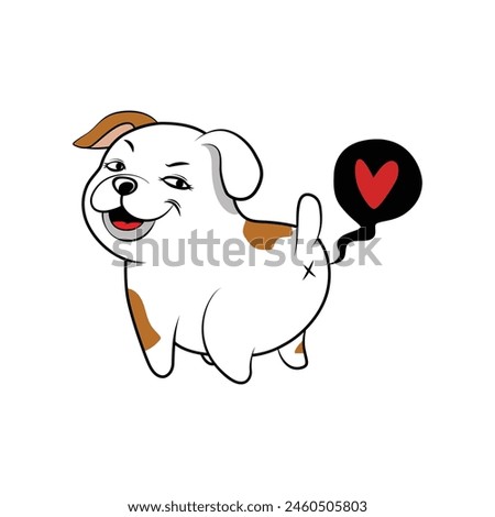 Cute funny bulldog puppy farting and blowing a kiss isolated on a white background. Vector illustration for tshirt, website, clip art, poster and print on demand merchandise.