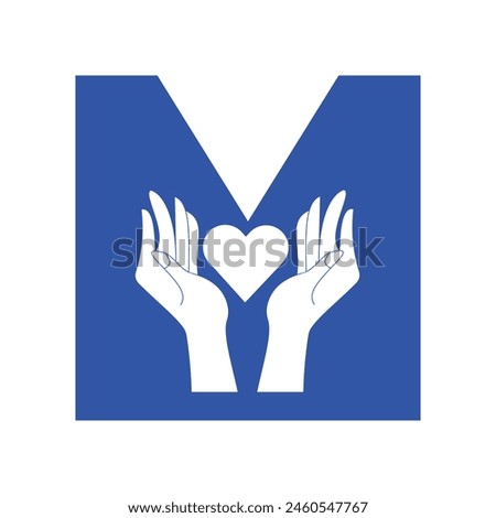 Initial Hand Love Logo combine with letter M vector template
