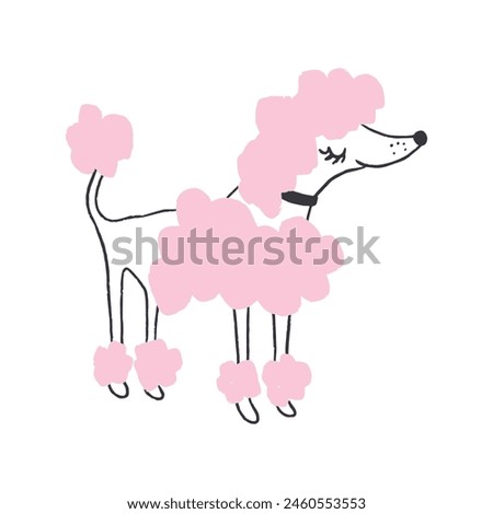 Pink Poodle dog illustration isolated on white background, Bread doggy pet simple linear clip-art, Clean line animal drawing vector, A poodle breed dog isolated on the background, Poodle dog T shirt
