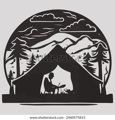 simple Camping Hiking Cool transparent silhouette vector Illustration 