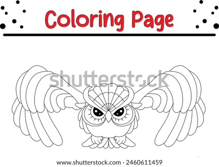 owl flying coloring book page for kids.