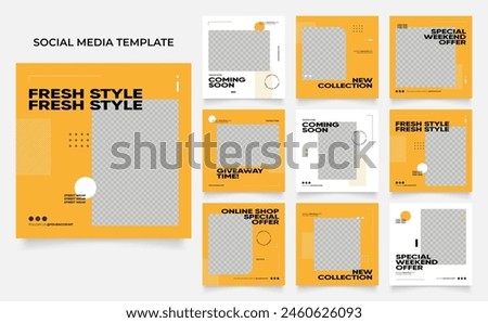 social media template banner blog fashion sale promotion. fully editable square post frame puzzle organic sale poster. fresh yellow element shape vector background Royalty-Free Stock Photo #2460626093