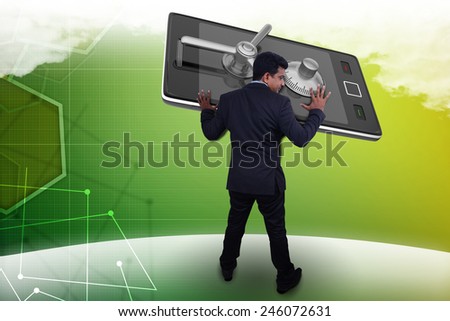 Man hand with smart phone communication concept