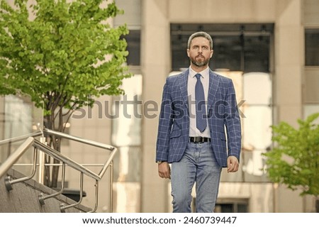 business manager outdoor, banner. business manager on urban background.