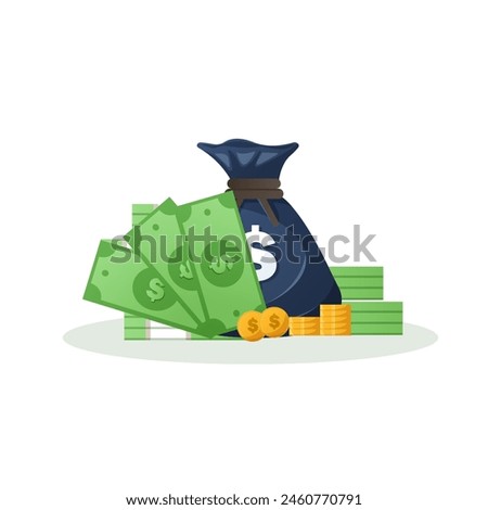 dollar money illustration, cash money with money bag with gold coin