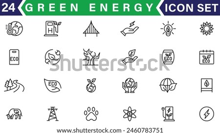 Ecology icon set. Duotone style line stroke and bold. Vector illustration. Containing ecology, eco friendly, growth, ecology and environment, ecological, green energy, fluorescent light, factory