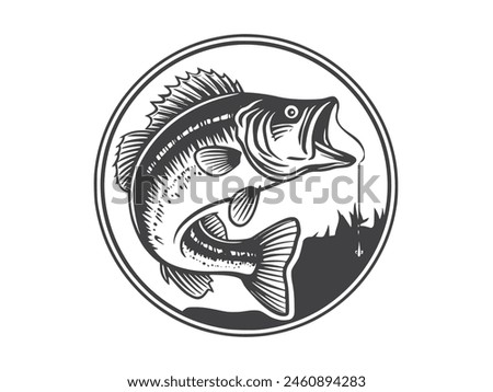 A black silhouette of a fish vector clip art. Design element for logo, label, emblem, sign, brand mark. Fish vector illustration. Vector template for Fishing.