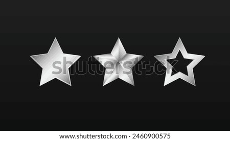 Clip art of set of 3 stars in metal silver