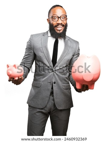 business black man saving with a piggy bank