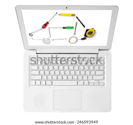 DIY tools picture on white colour laptop