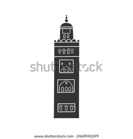 Koutoubia Mosque Icon Silhouette Illustration. Marrakech Vector Graphic Pictogram Symbol Clip Art. Doodle Sketch Black Sign.
