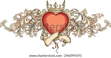 Ornate retro heart-shaped emblem