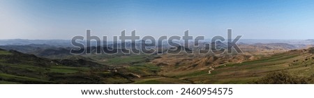 panorama landscape view of the Tigrigra Plain and Ito Scenic Viewpoint in northern Morocco in the springtime Royalty-Free Stock Photo #2460954575