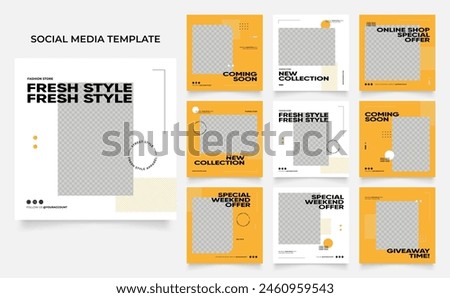 social media template banner blog fashion sale promotion. fully editable square post frame puzzle organic sale poster. fresh yellow element shape vector background Royalty-Free Stock Photo #2460959543