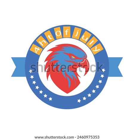 4th of july colorful Eagle badge.stars.yellow element .Round .vector design .freedom .white background .Falcon's colors are red and blue 