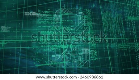 Image of padlock icon over data processing on black background. Global technology, online security and digital interface concept digitally generated image.